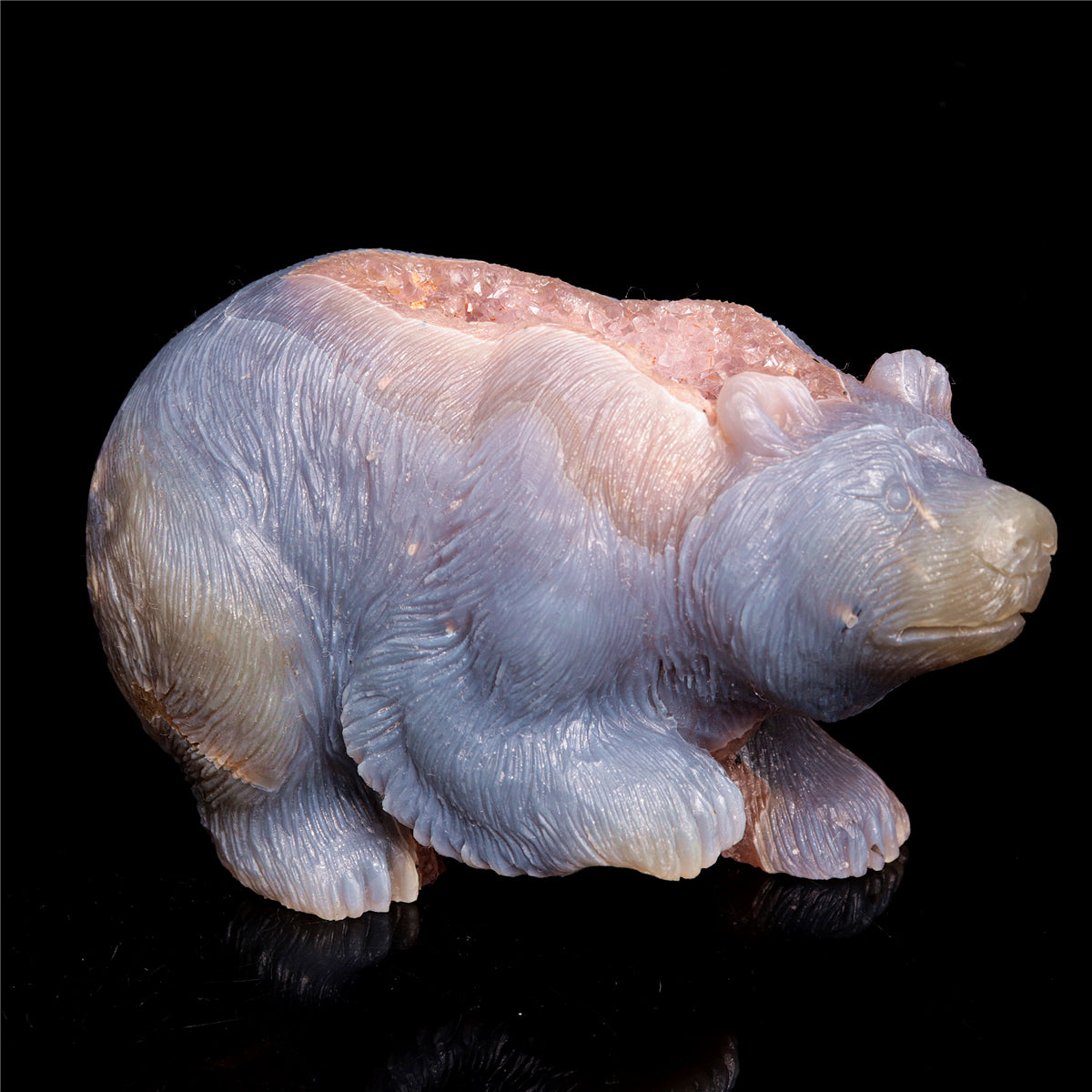 5.5" Druzy Agate Crystal Bear Figurine Stone Animal Carvings