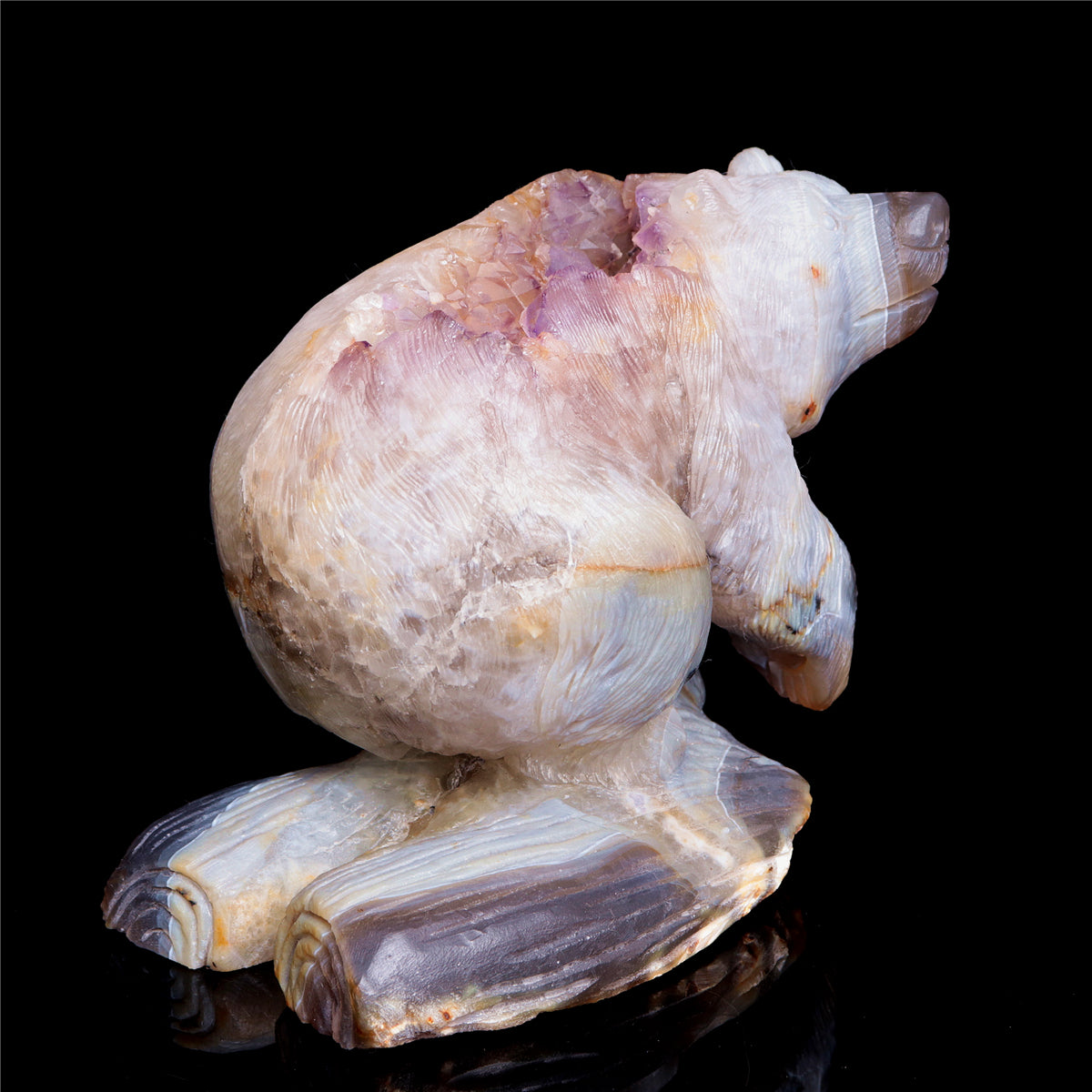 5.5" Amethyst Geode Crystal Bear Figurine Realistic Stone Animal Carvings