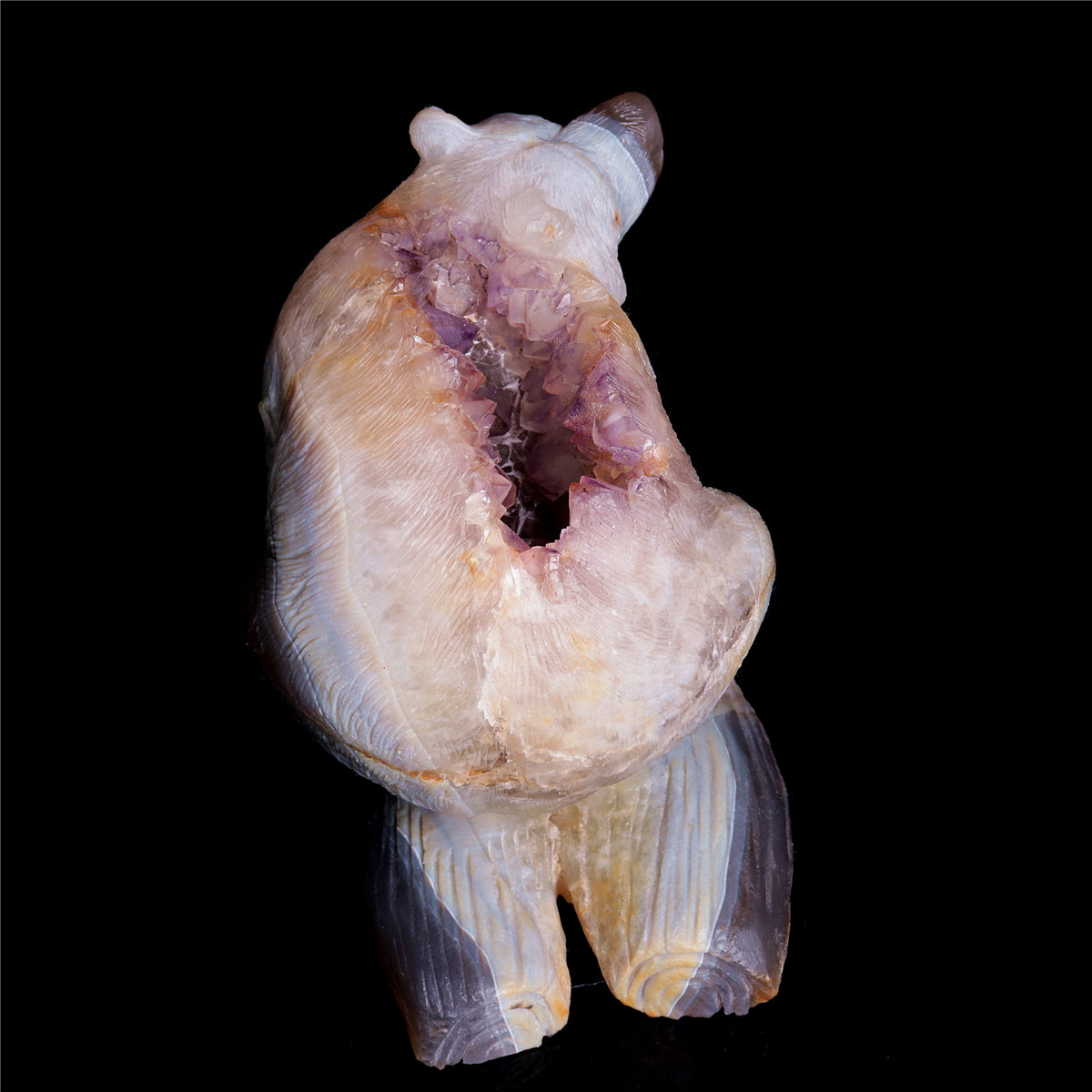 5.5" Amethyst Geode Crystal Bear Figurine Realistic Stone Animal Carvings