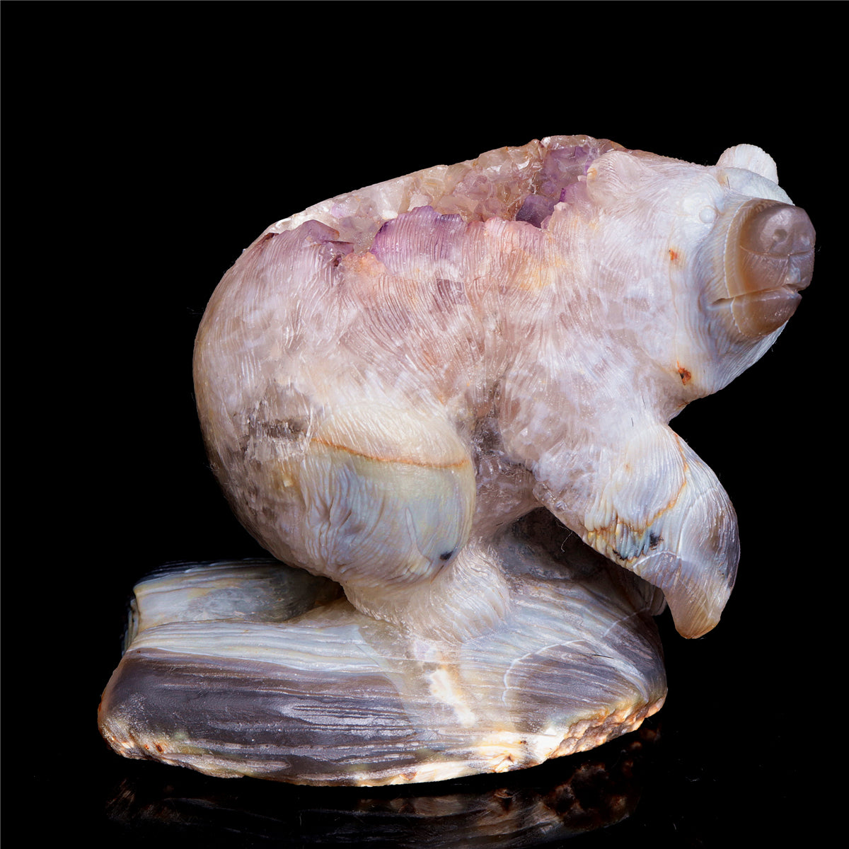 5.5" Amethyst Geode Crystal Bear Figurine Realistic Stone Animal Carvings
