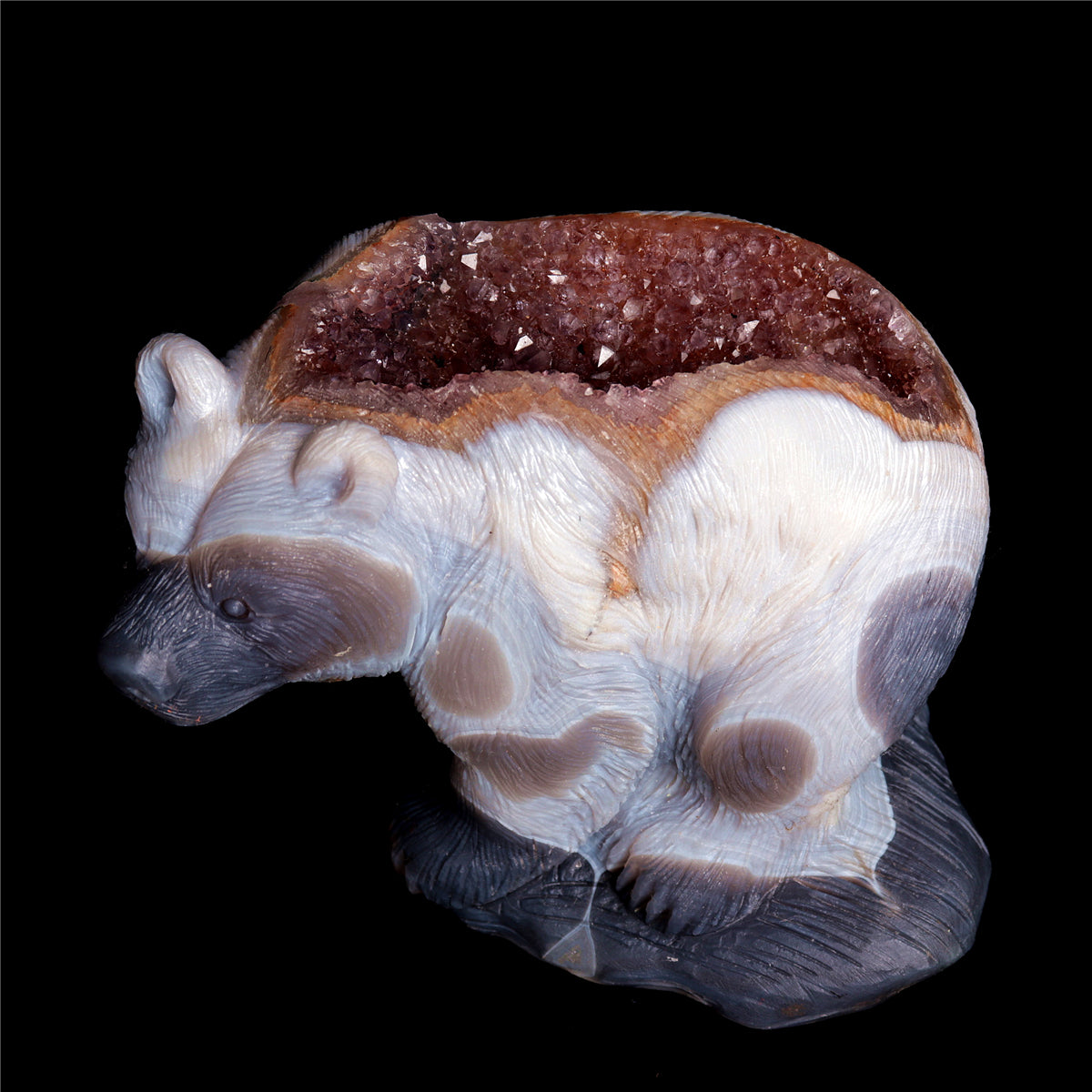 5" Amethyst Geode Crystal Bear Figurine Realistic Stone Animal Carvings