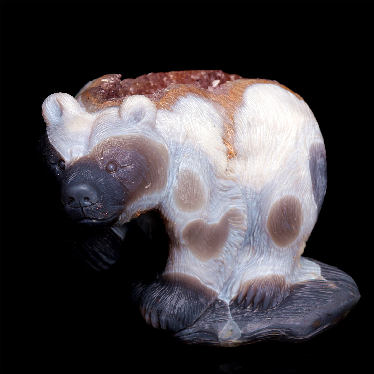 5" Amethyst Geode Crystal Bear Figurine Realistic Stone Animal Carvings