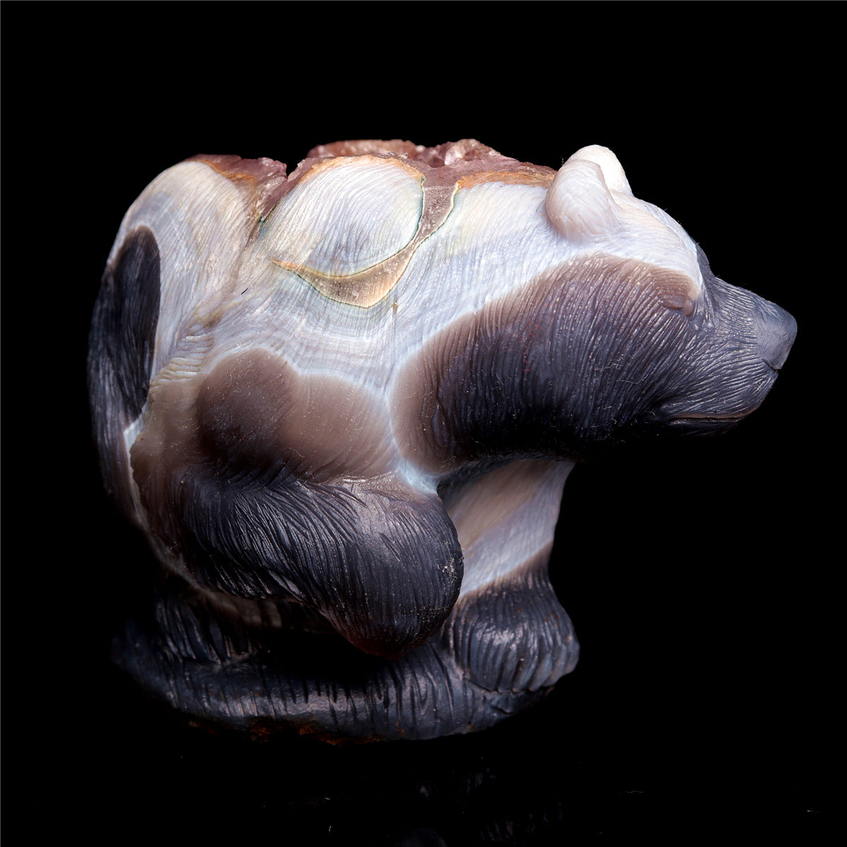 5" Amethyst Geode Crystal Bear Figurine Realistic Stone Animal Carvings