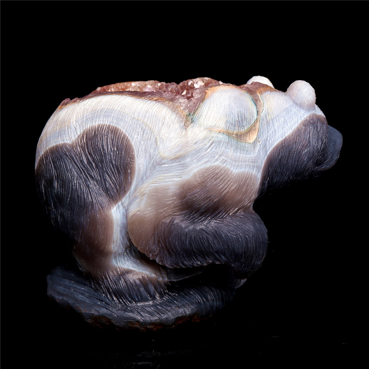 5" Amethyst Geode Crystal Bear Figurine Realistic Stone Animal Carvings