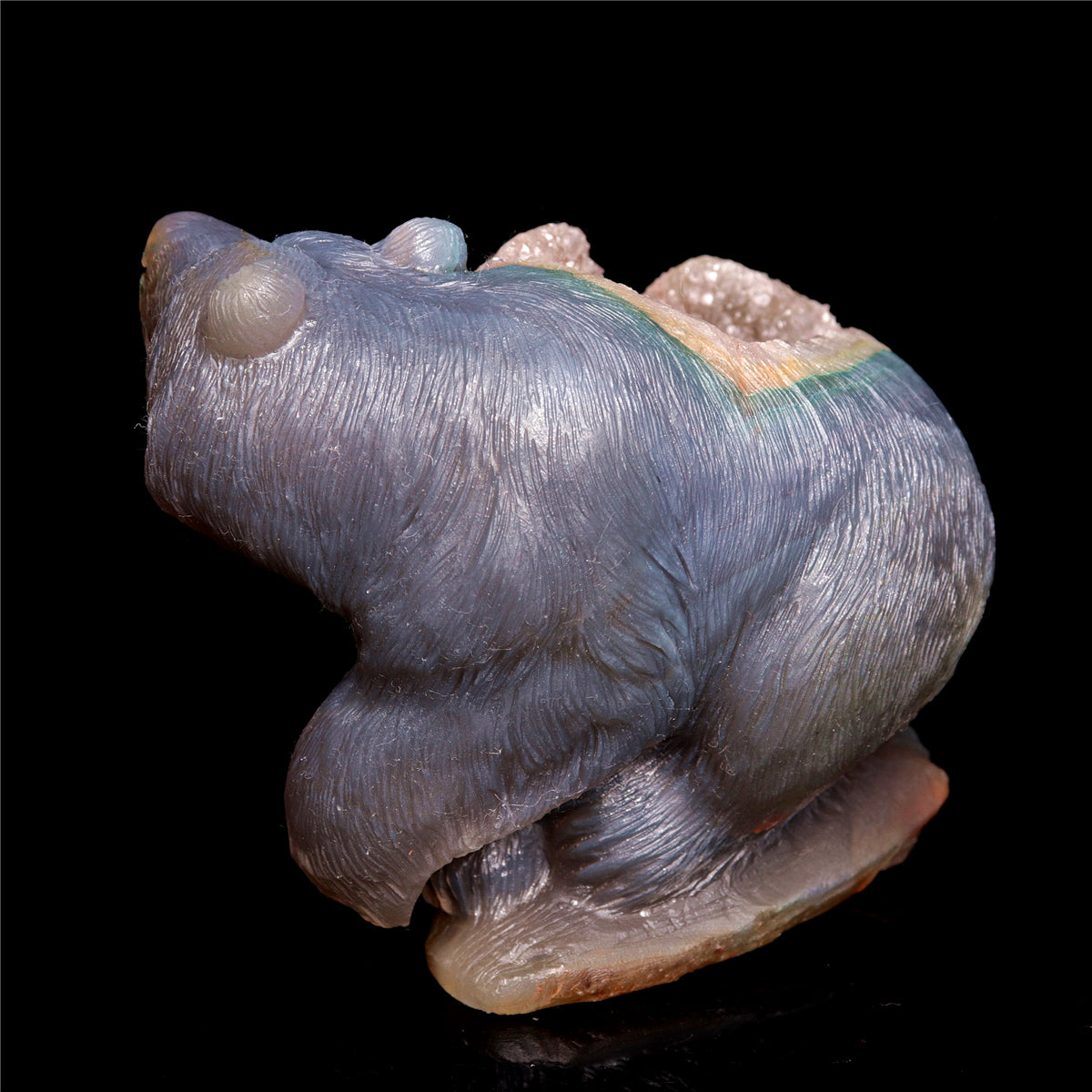 5" Druzy Agate Crystal Bear Figurine Realistic Stone Animal Carvings
