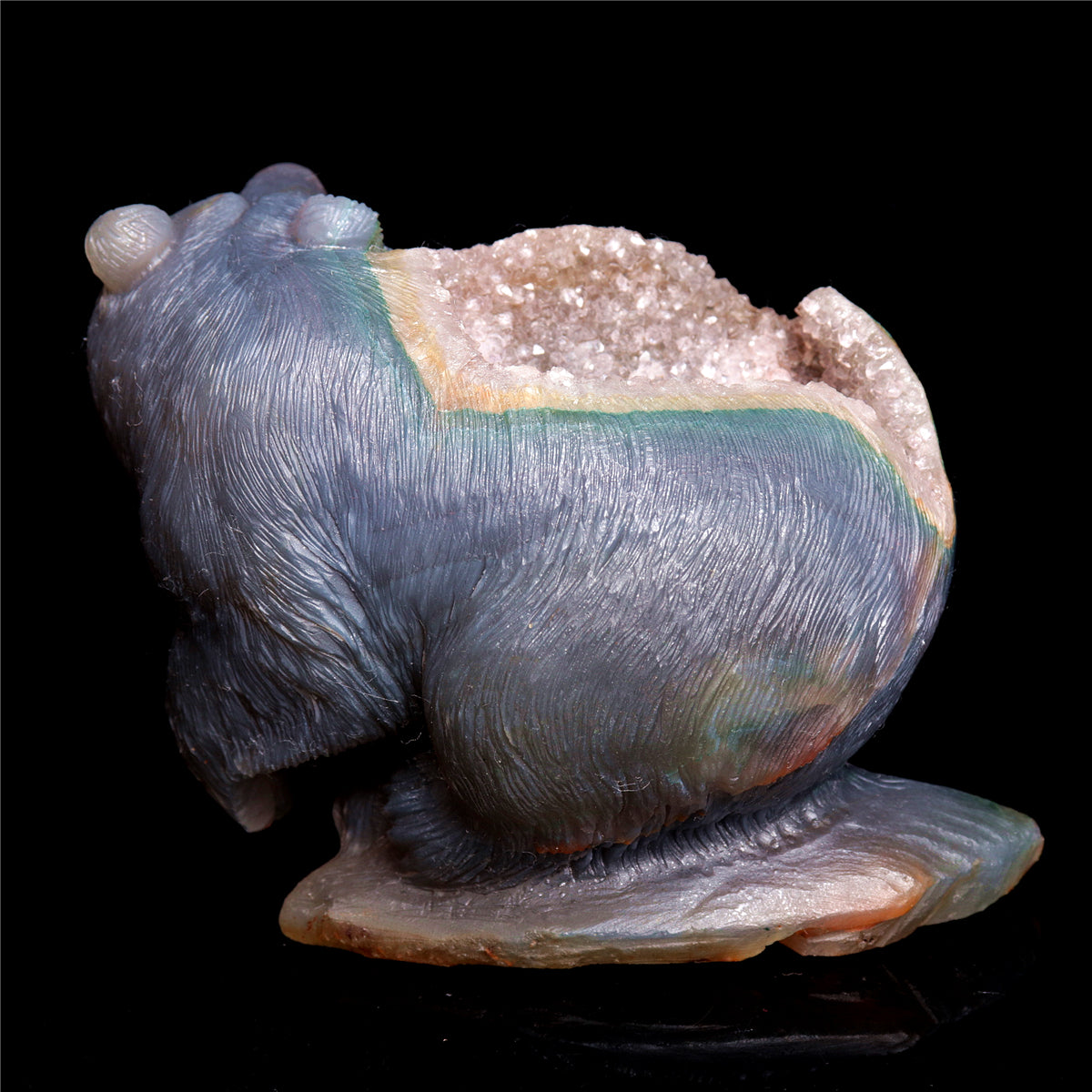 5" Druzy Agate Crystal Bear Figurine Realistic Stone Animal Carvings