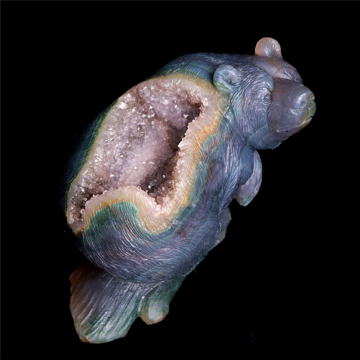 5" Druzy Agate Crystal Bear Figurine Realistic Stone Animal Carvings