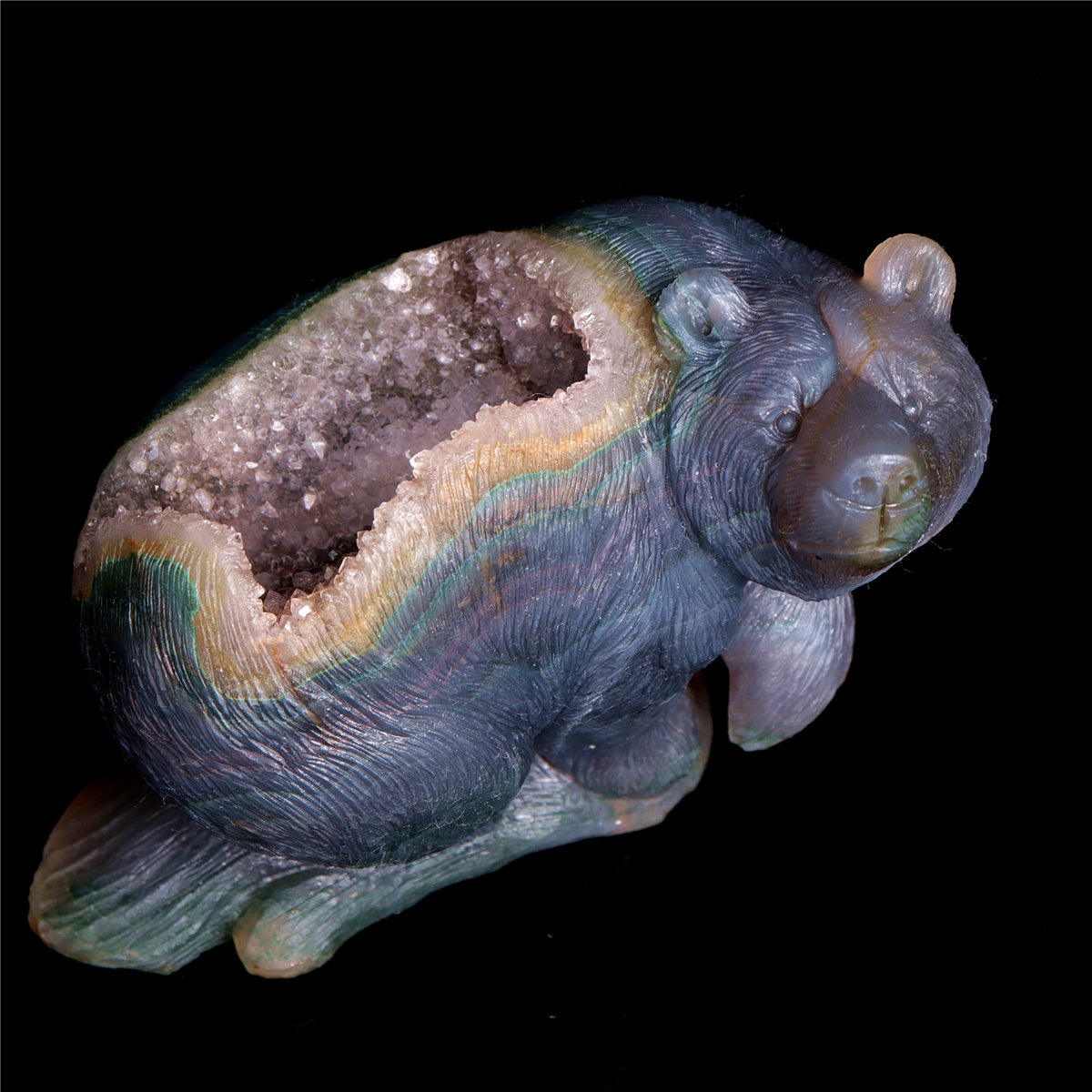 5" Druzy Agate Crystal Bear Figurine Realistic Stone Animal Carvings