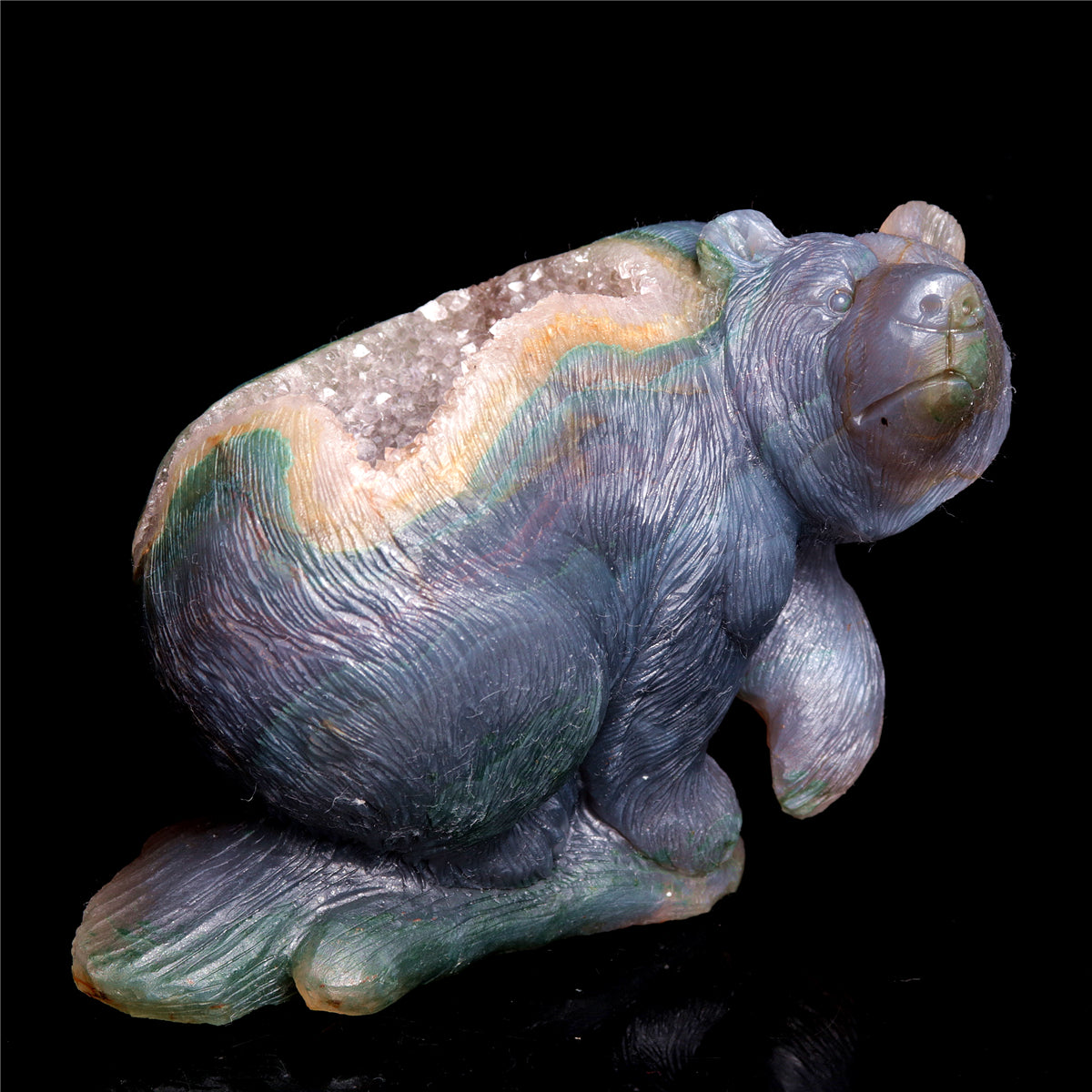 5" Druzy Agate Crystal Bear Figurine Realistic Stone Animal Carvings