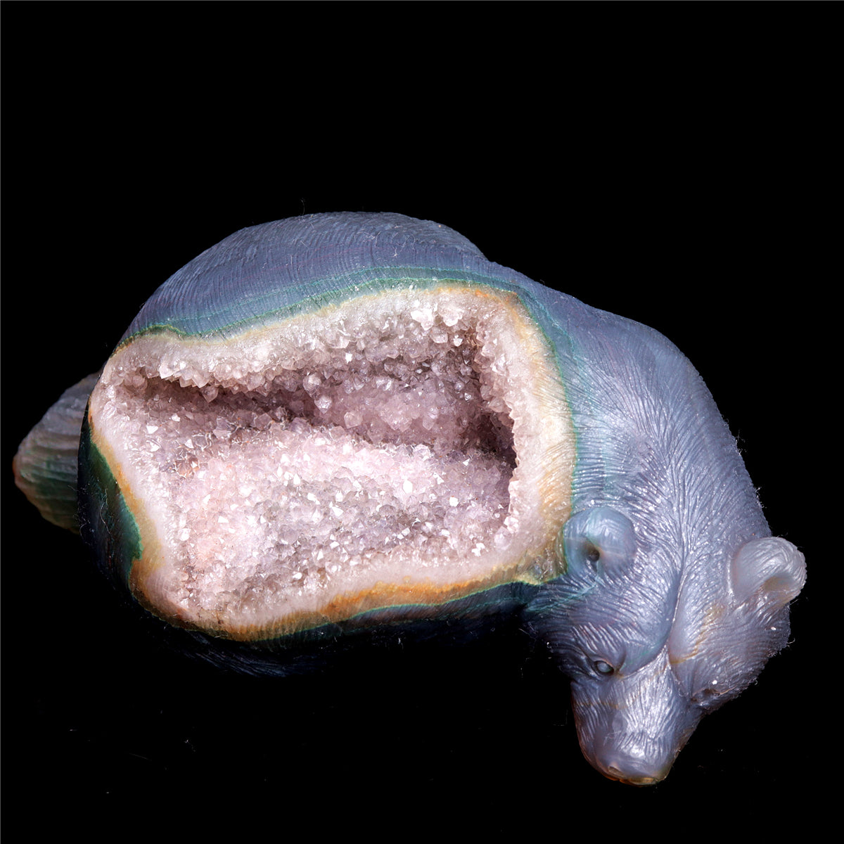 5" Druzy Agate Crystal Bear Figurine Realistic Stone Animal Carvings