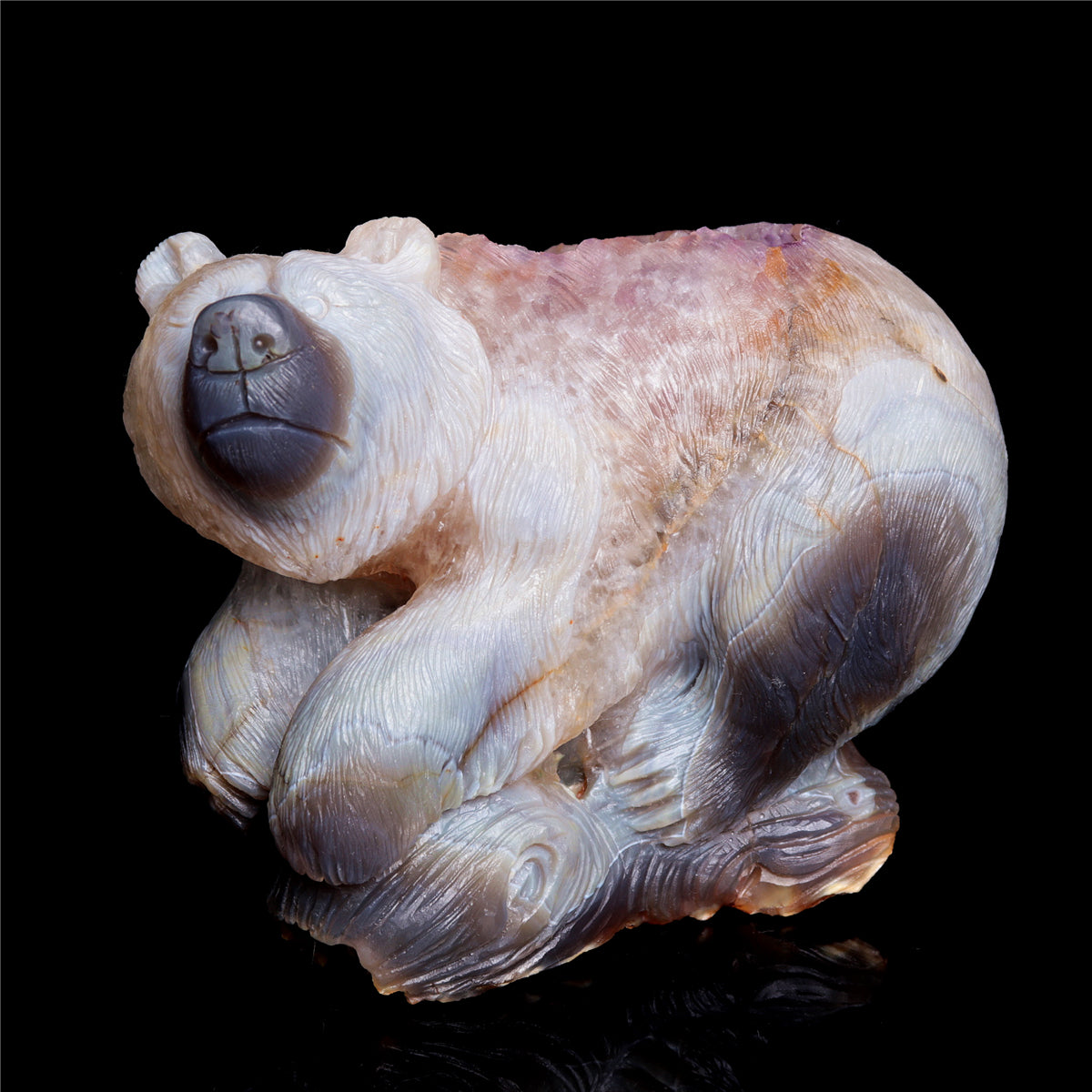 6" Amethyst Geode Crystal Bear Figurine Realistic Stone Animal Carvings
