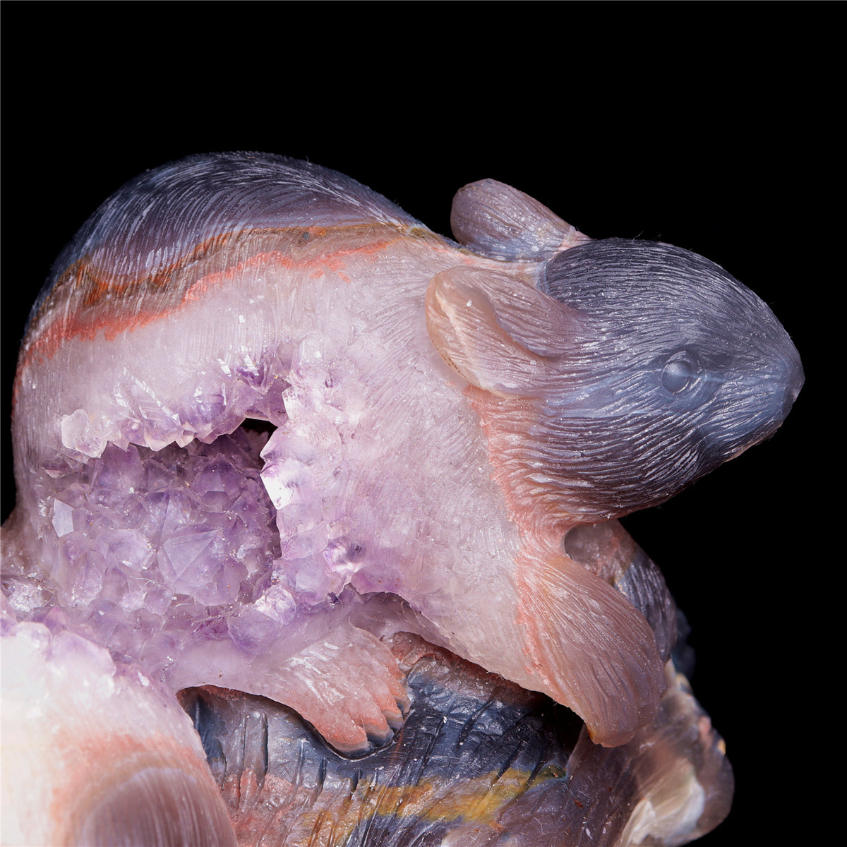 8" Amethyst Agate Crystal Squirrel Figurine Realistic Stone Animal Carvings