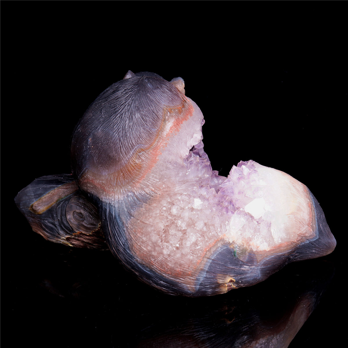8" Amethyst Agate Crystal Squirrel Figurine Realistic Stone Animal Carvings