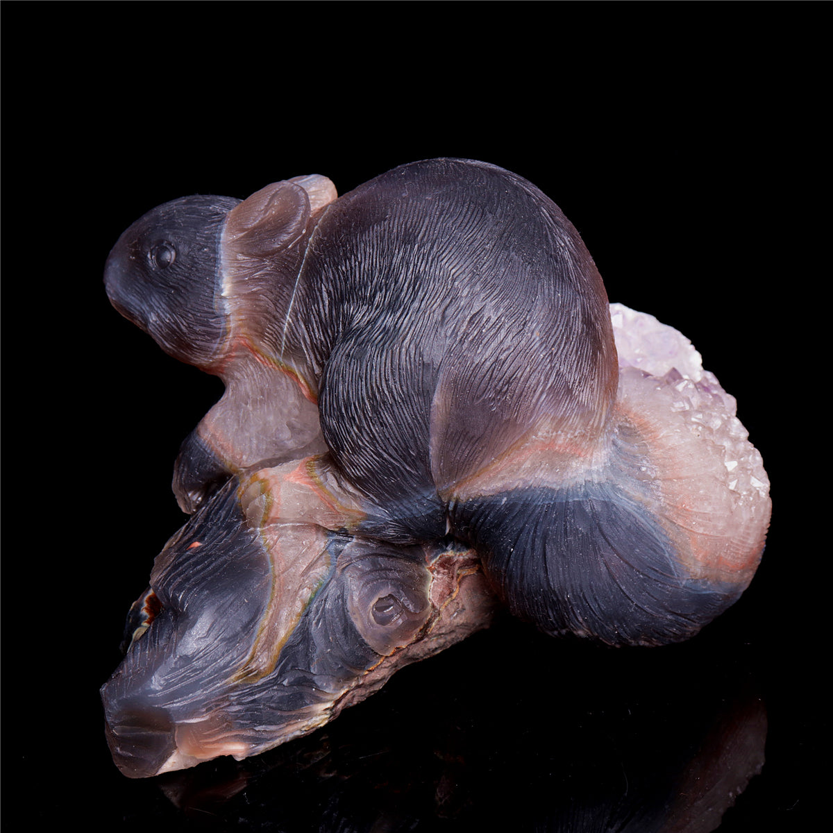 8" Amethyst Agate Crystal Squirrel Figurine Realistic Stone Animal Carvings