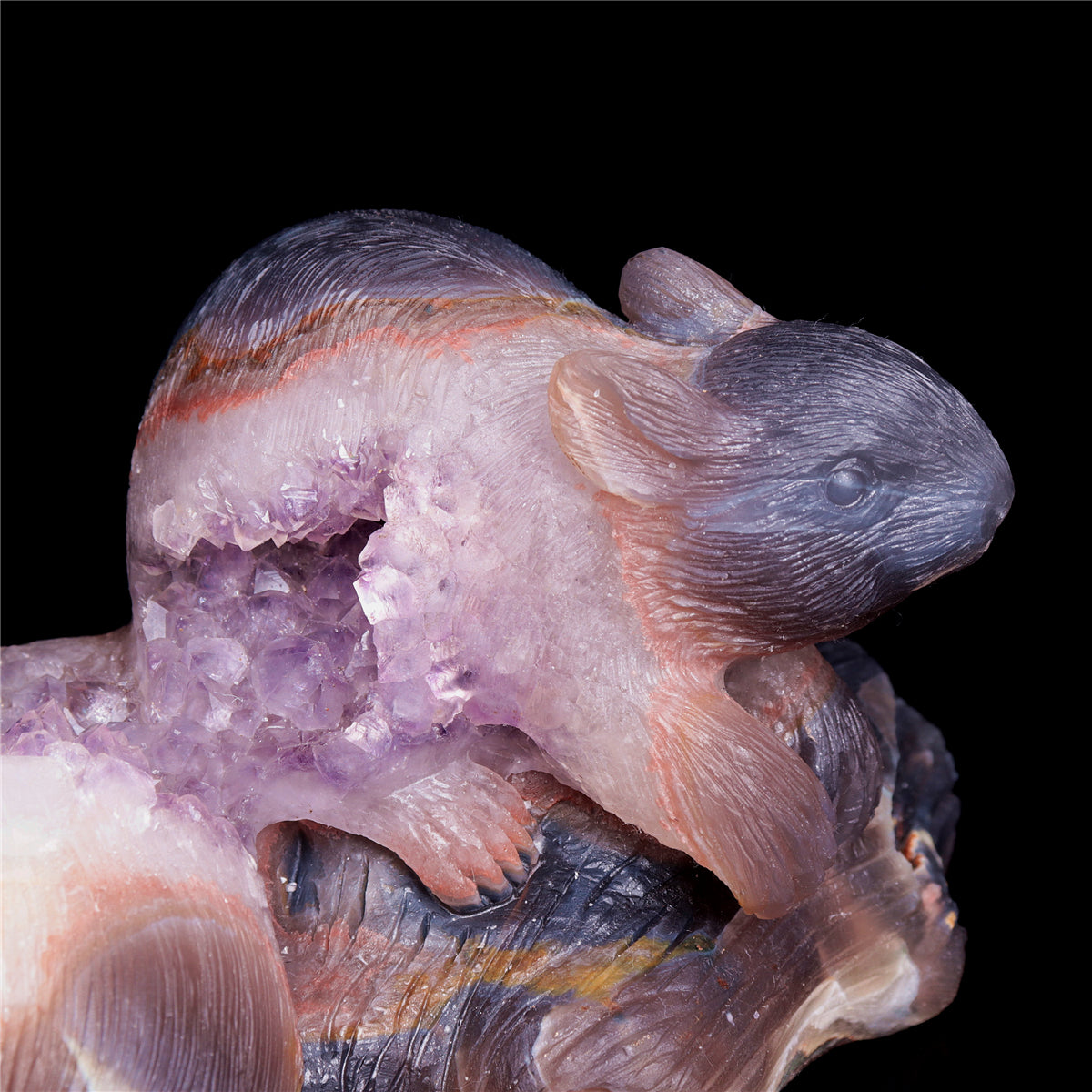 8" Amethyst Agate Crystal Squirrel Figurine Realistic Stone Animal Carvings