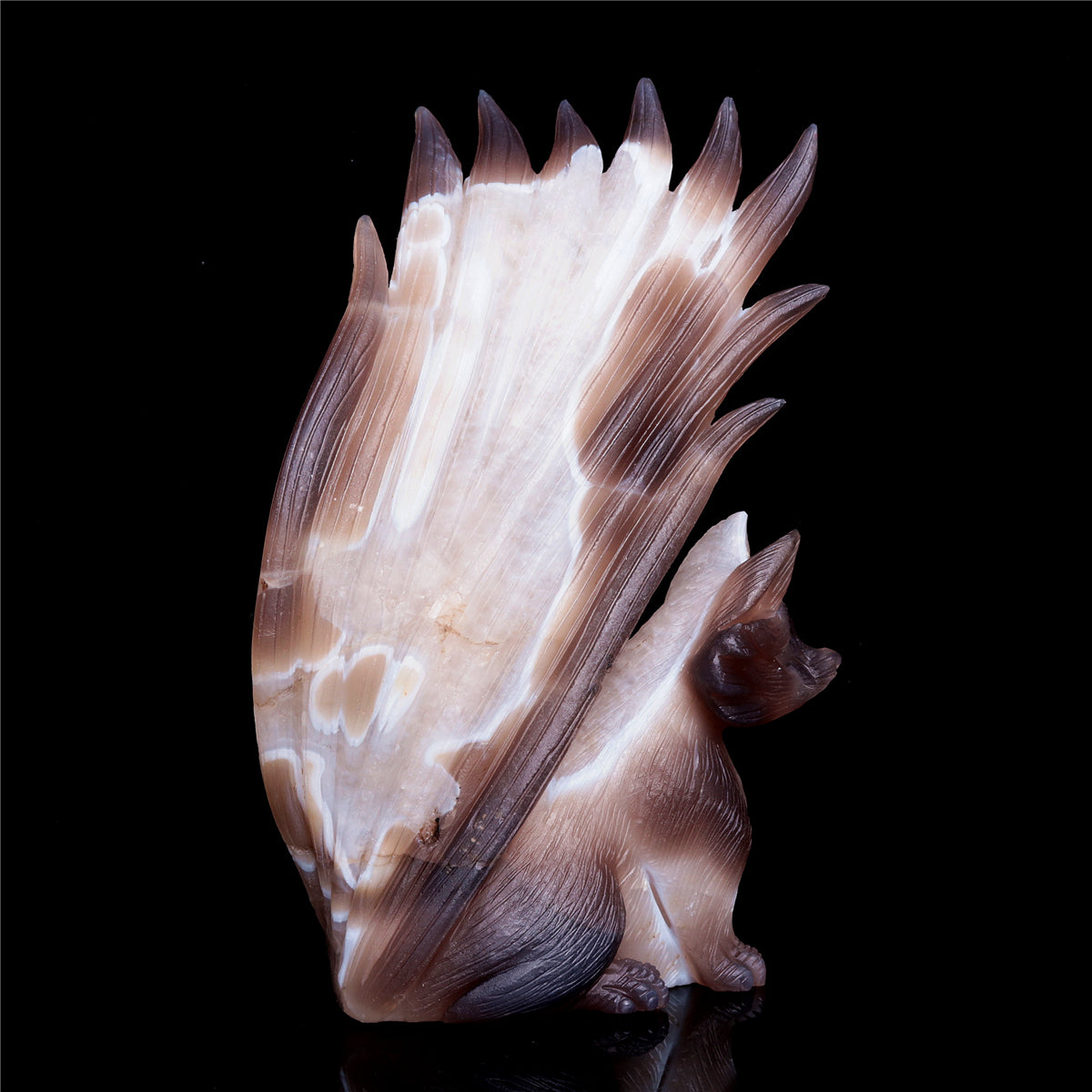 7.5" Amethyst Agate Crystal Nine Tail Fox Figurine Decor