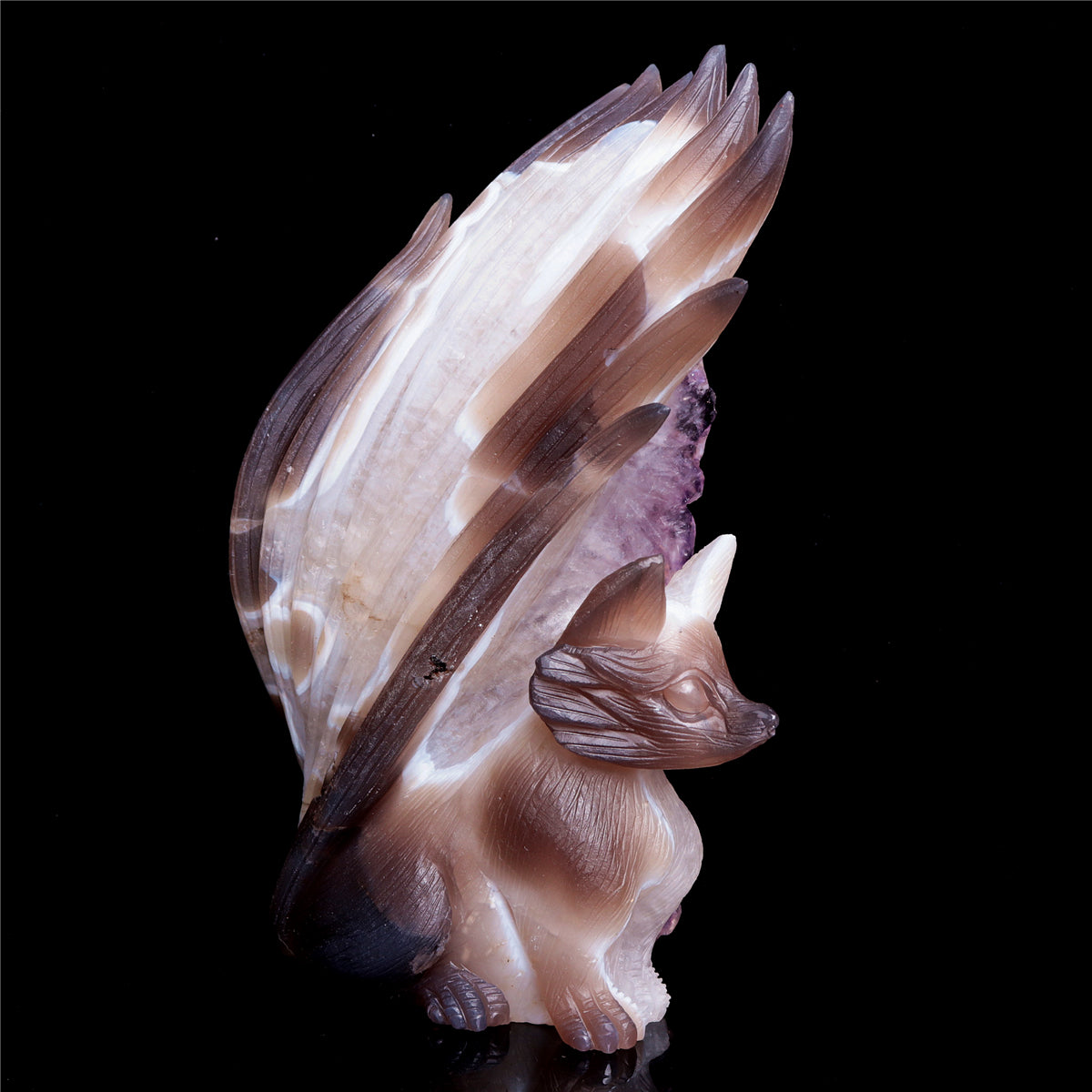 7.5" Amethyst Agate Crystal Nine Tail Fox Figurine Decor