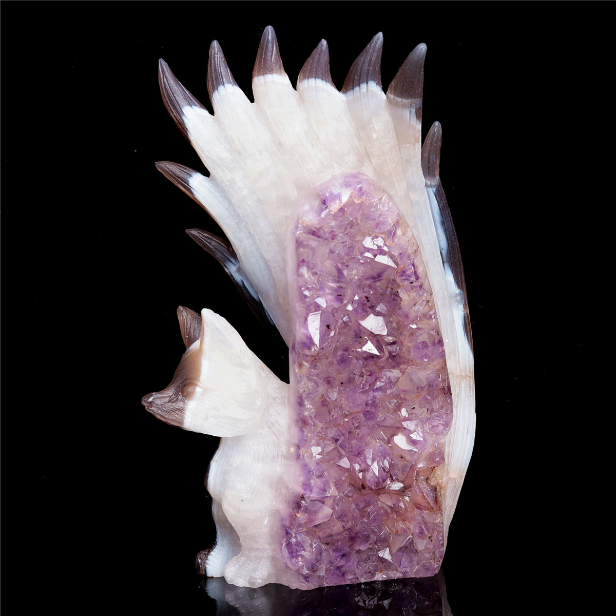 7.5" Amethyst Agate Crystal Nine Tail Fox Figurine Decor