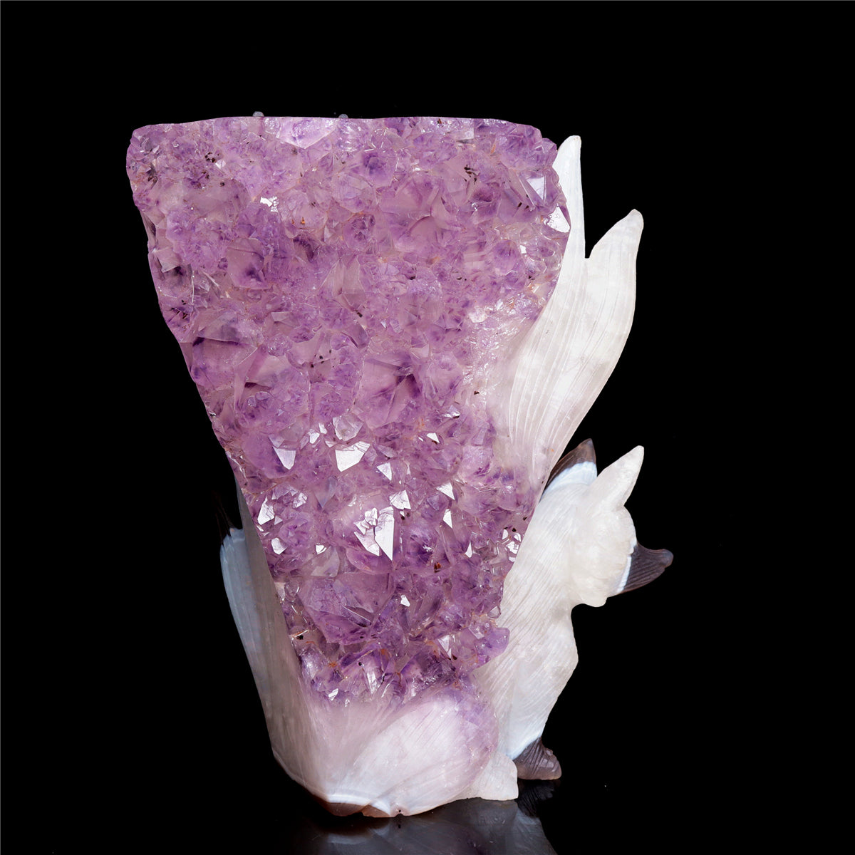 7.5" Amethyst Agate Crystal Nine Tail Fox Figurine Decor
