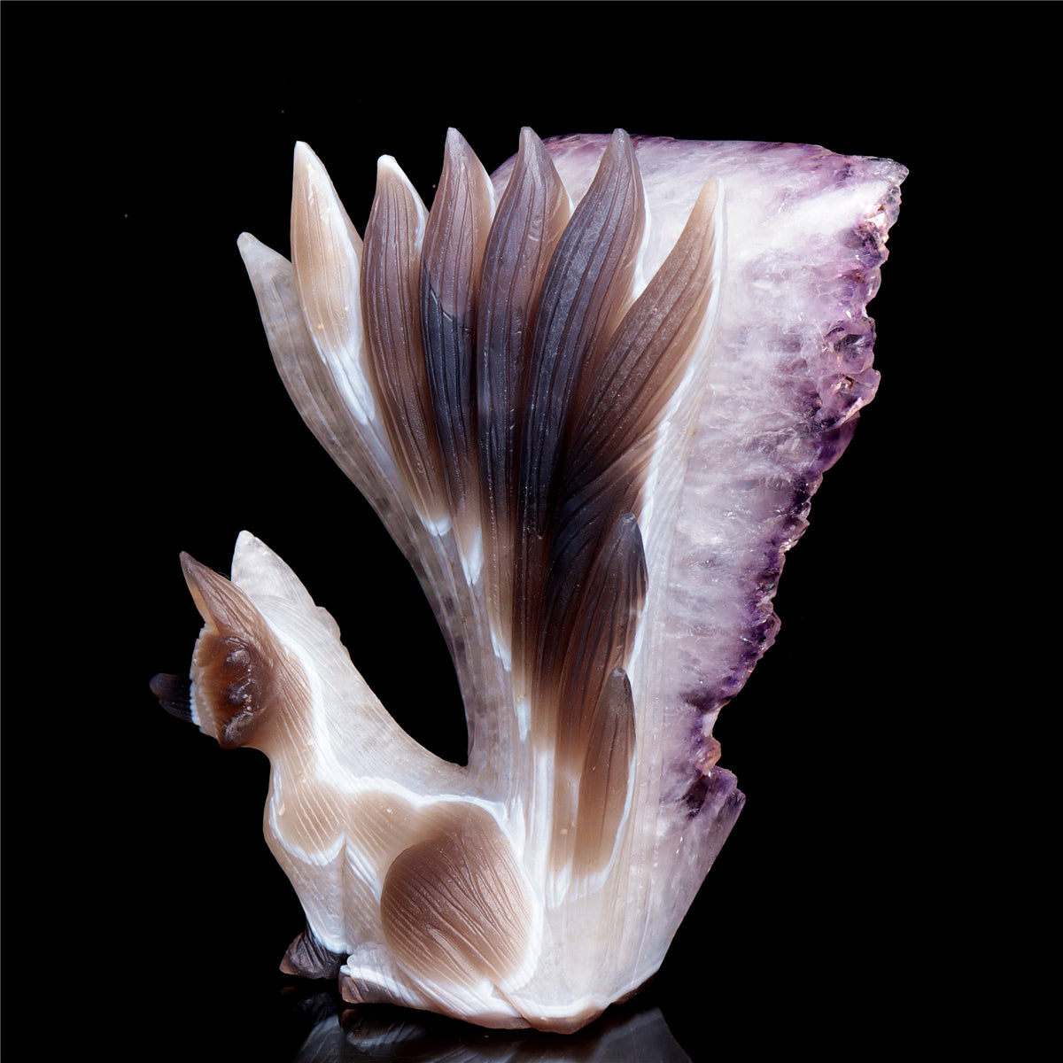 7.5" Amethyst Agate Crystal Nine Tail Fox Figurine Decor