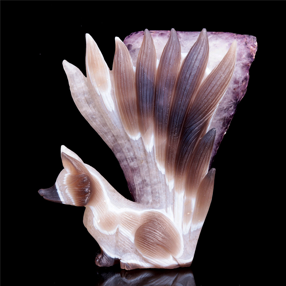 7.5" Amethyst Agate Crystal Nine Tail Fox Figurine Decor