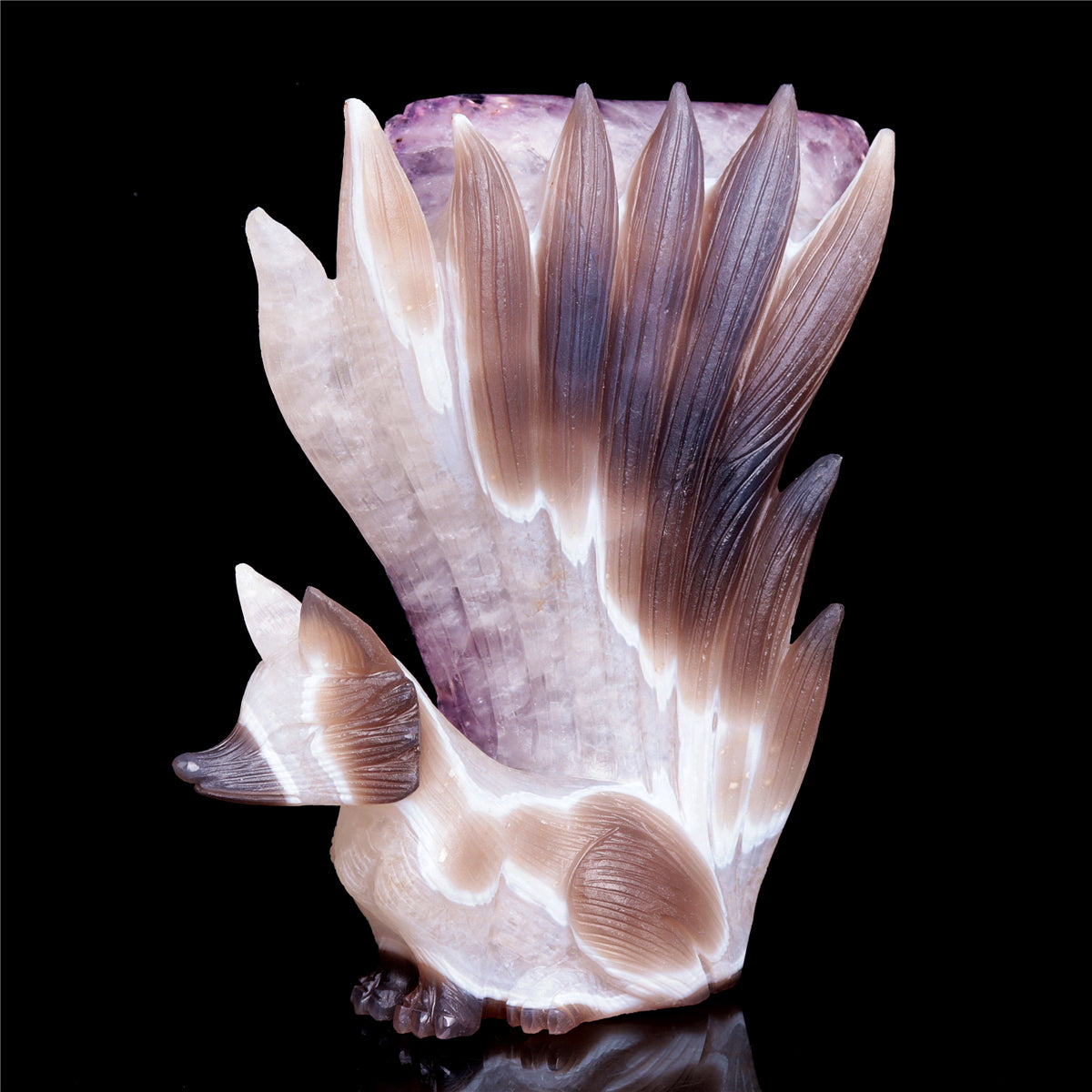 7.5" Amethyst Agate Crystal Nine Tail Fox Figurine Decor