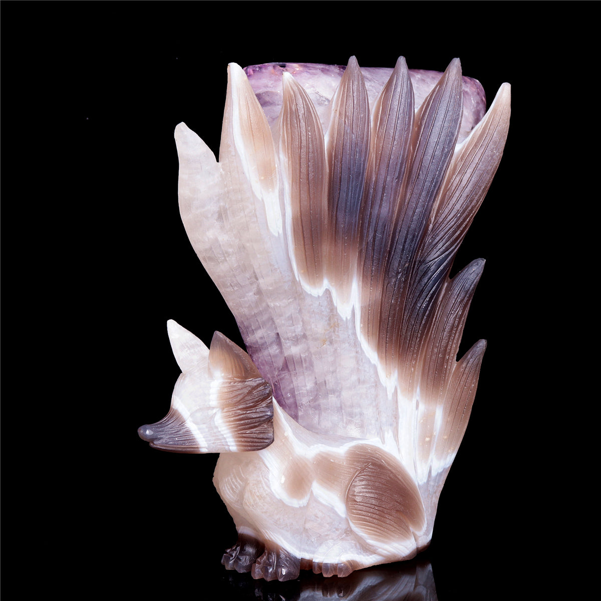7.5" Amethyst Agate Crystal Nine Tail Fox Figurine Decor