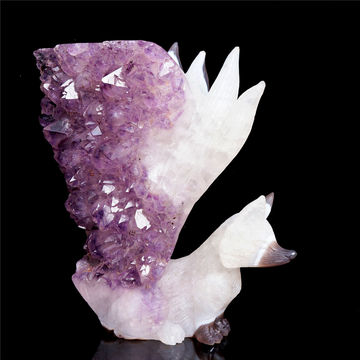 7.5" Amethyst Agate Crystal Nine Tail Fox Figurine Decor