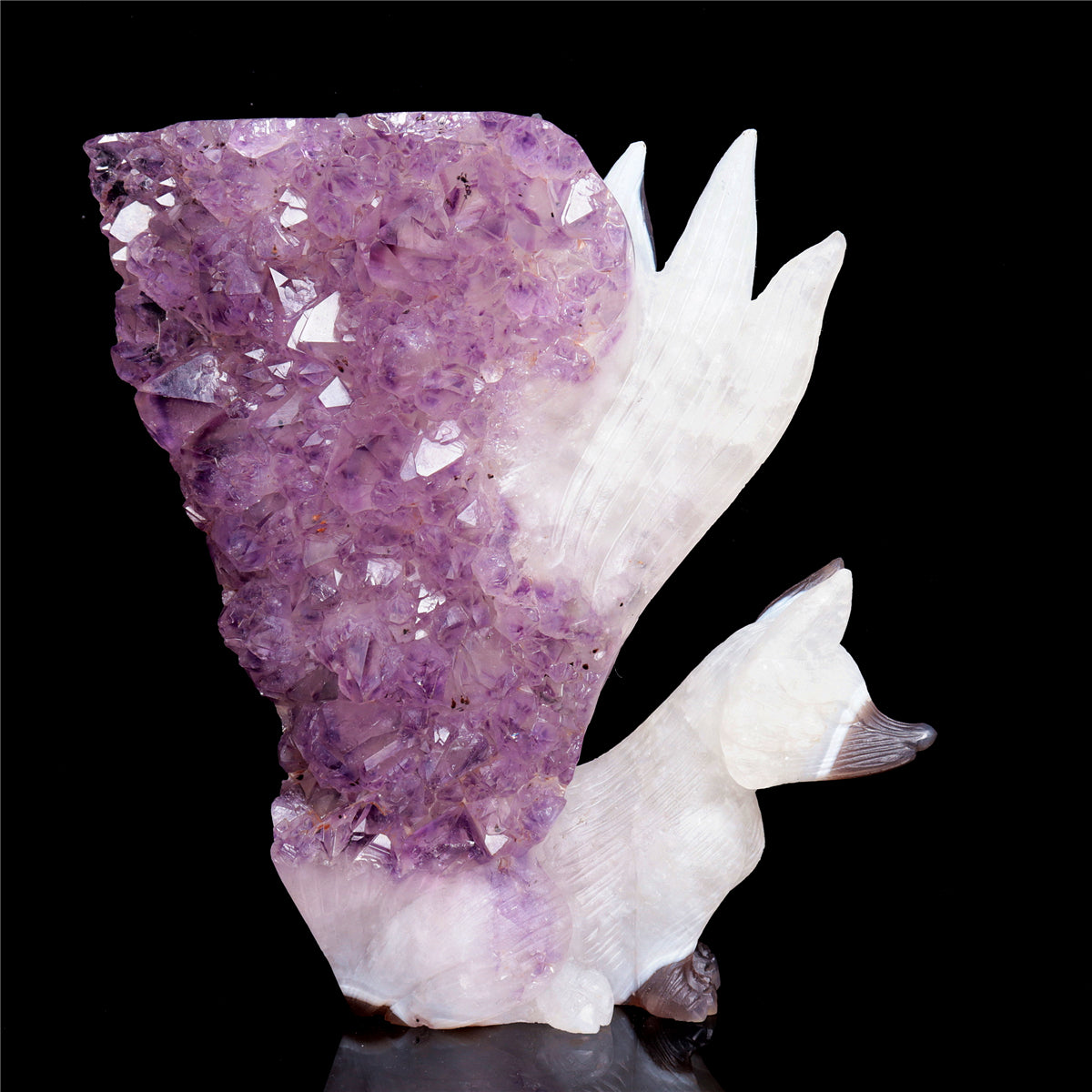 7.5" Amethyst Agate Crystal Nine Tail Fox Figurine Decor