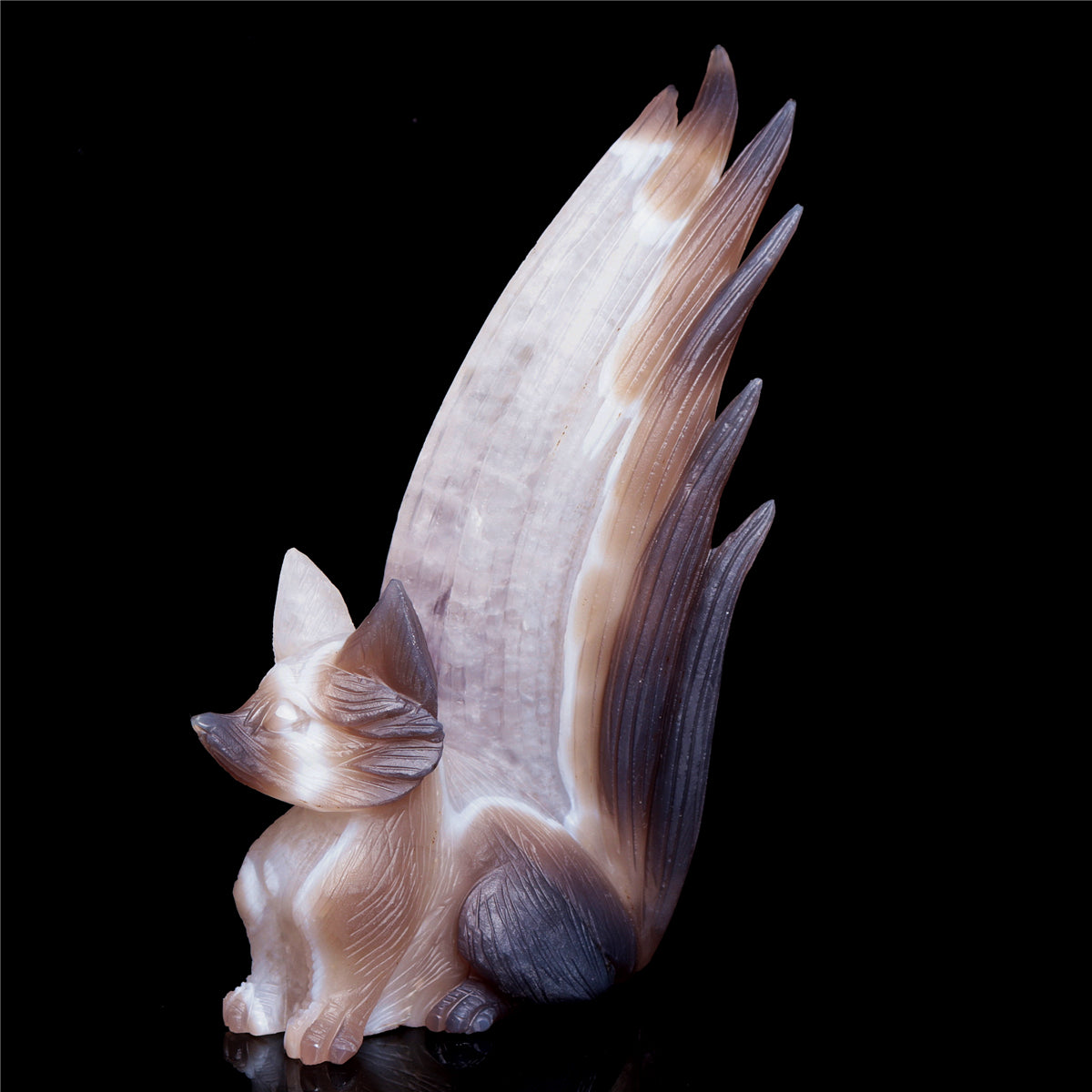 7" Amethyst Agate Crystal Nine Tail Fox Figurine Decor