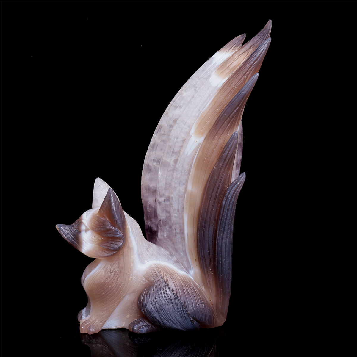 7" Amethyst Agate Crystal Nine Tail Fox Figurine Decor