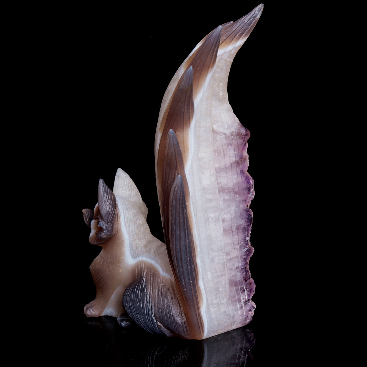 7" Amethyst Agate Crystal Nine Tail Fox Figurine Decor