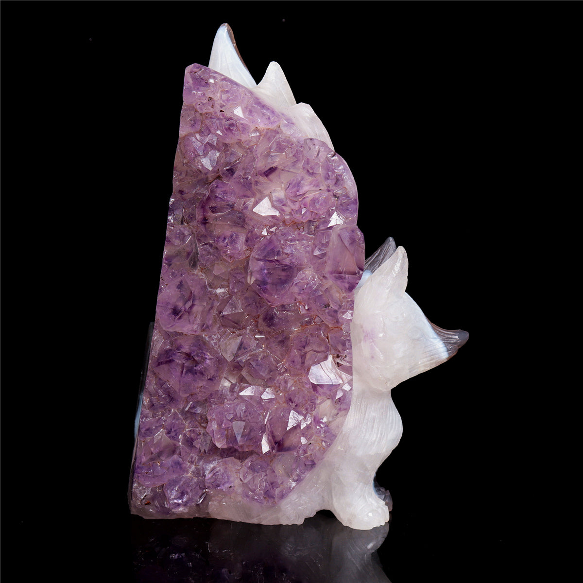 6.5" Amethyst Agate Crystal Nine Tail Fox Figurine Decor