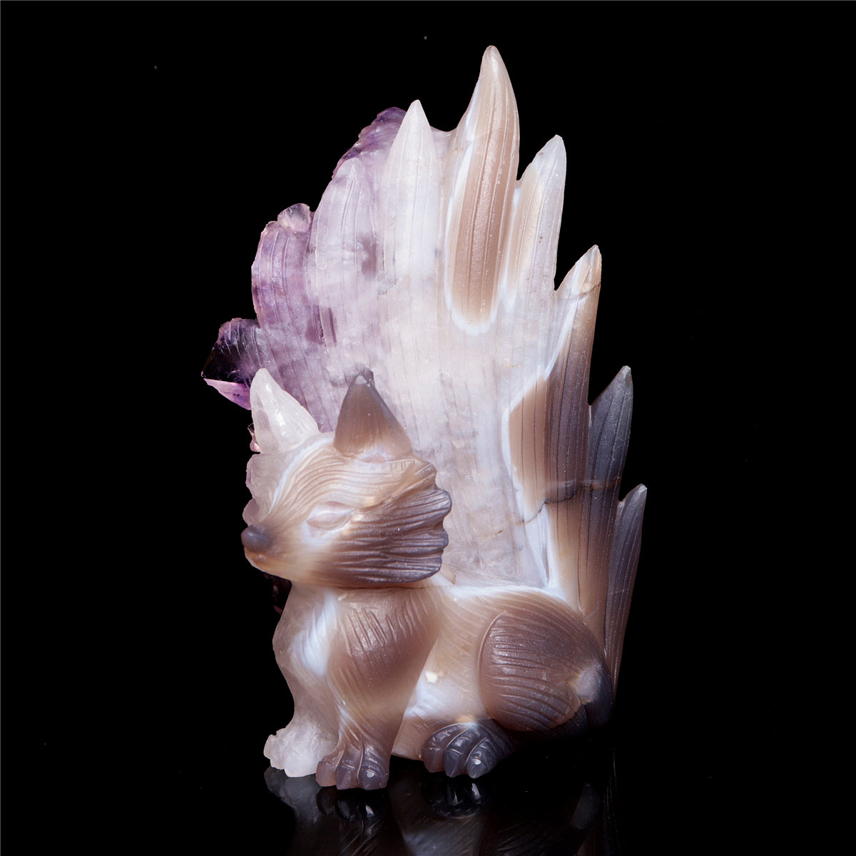 6.5" Amethyst Agate Crystal Nine Tail Fox Figurine Decor