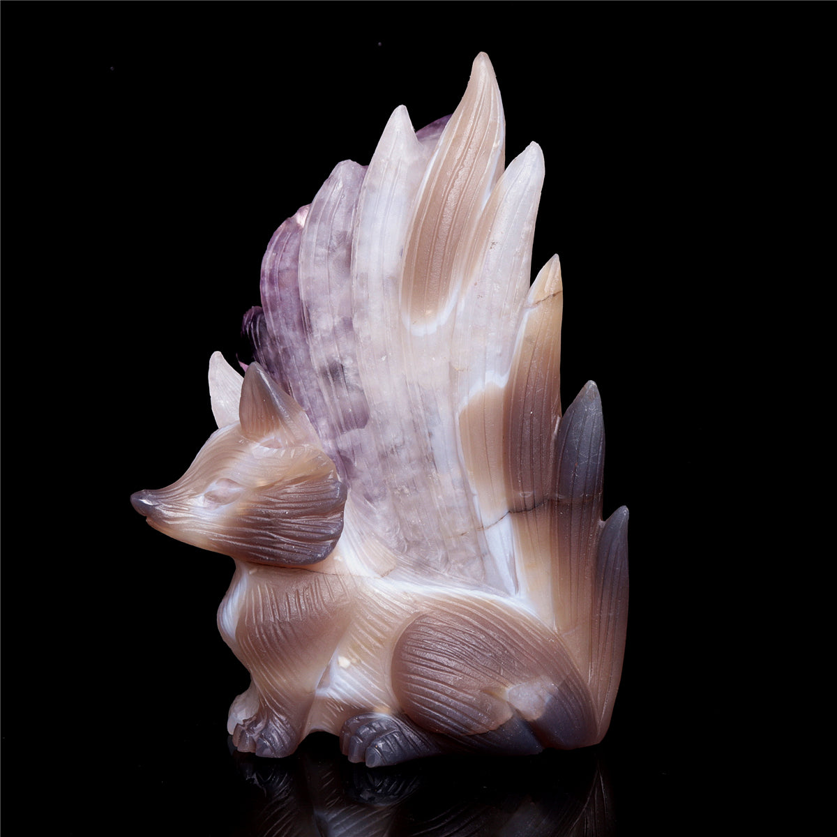 6.5" Amethyst Agate Crystal Nine Tail Fox Figurine Decor