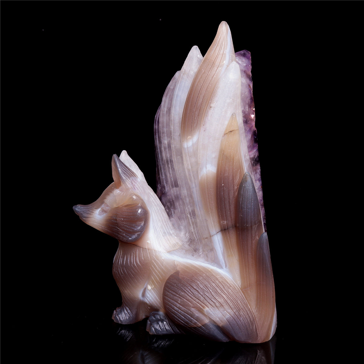 6.5" Amethyst Agate Crystal Nine Tail Fox Figurine Decor