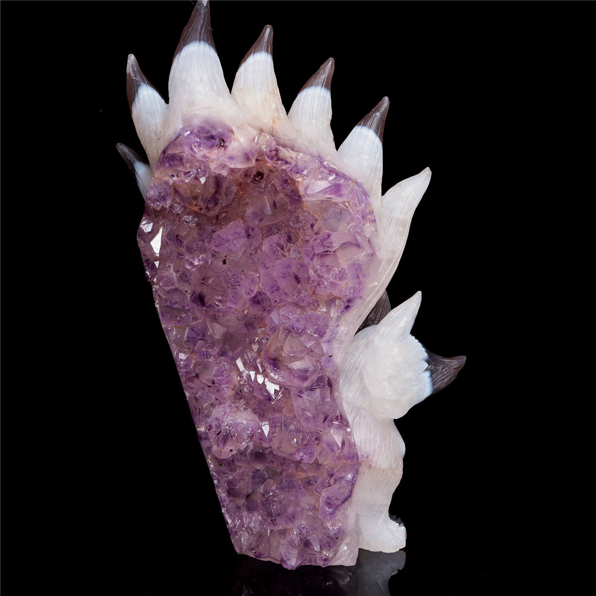 7.5" Amethyst Agate Crystal Nine Tail Fox Figurine Decor