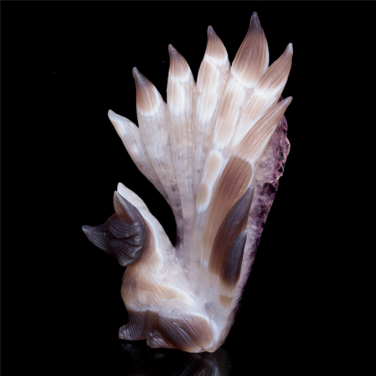 7.5" Amethyst Agate Crystal Nine Tail Fox Figurine Decor