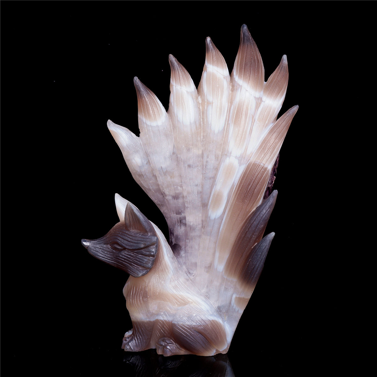 7.5" Amethyst Agate Crystal Nine Tail Fox Figurine Decor