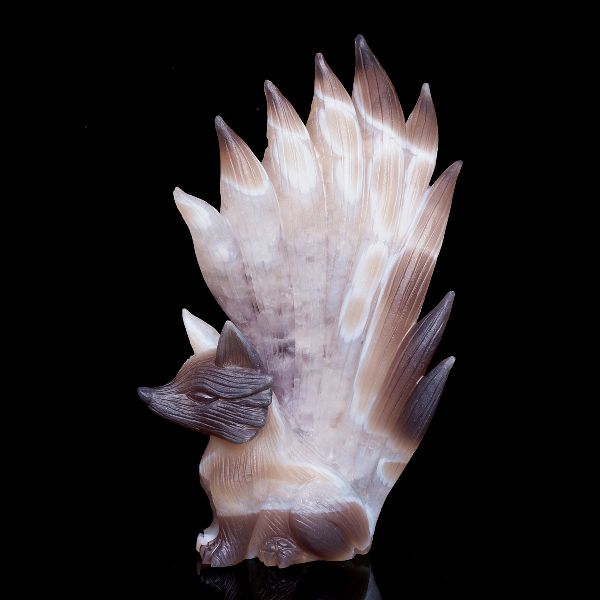 7.5" Amethyst Agate Crystal Nine Tail Fox Figurine Decor
