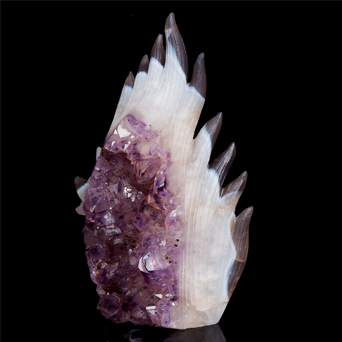 7" Amethyst Agate Crystal Nine Tail Fox Figurine Decor