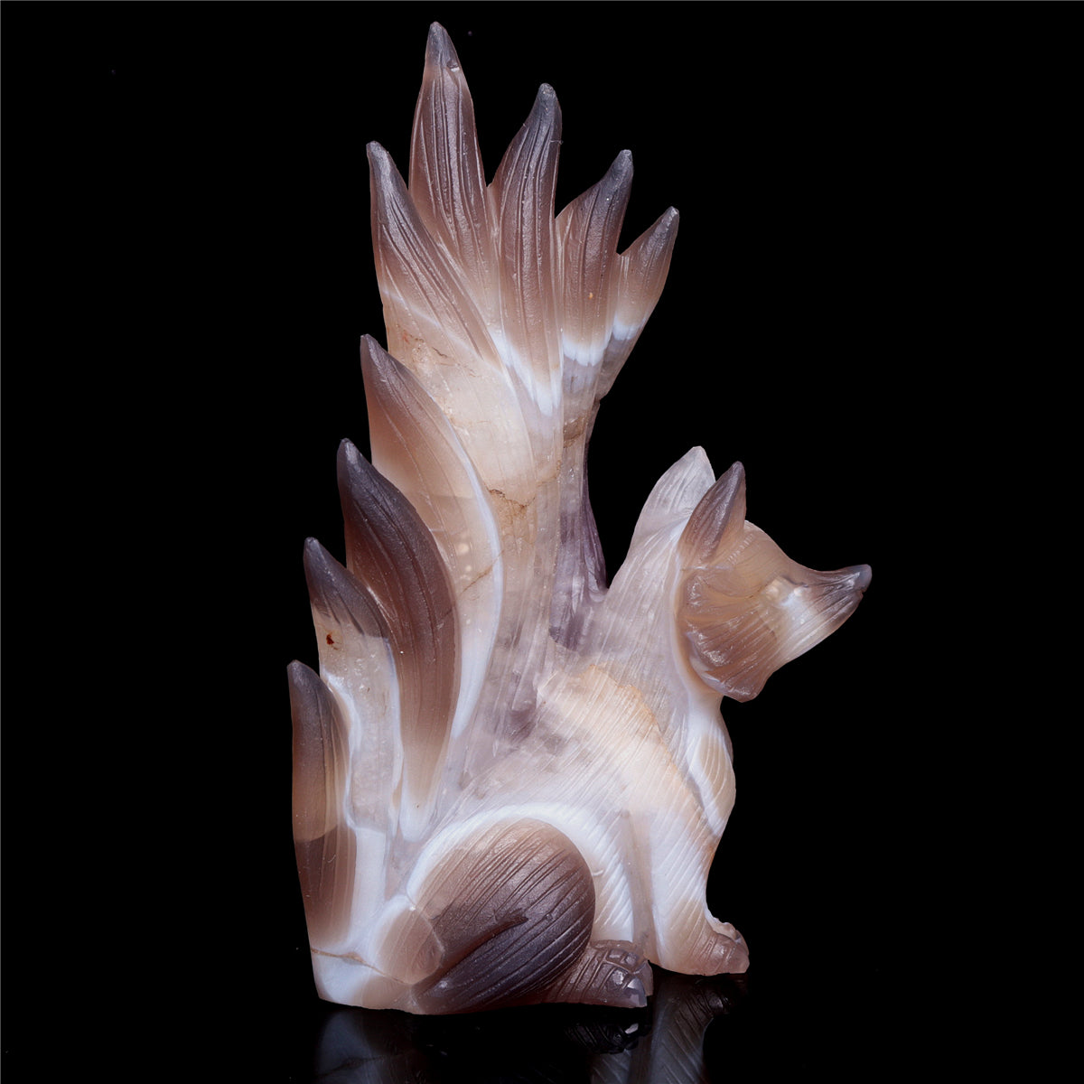 7" Amethyst Agate Crystal Nine Tail Fox Figurine Decor