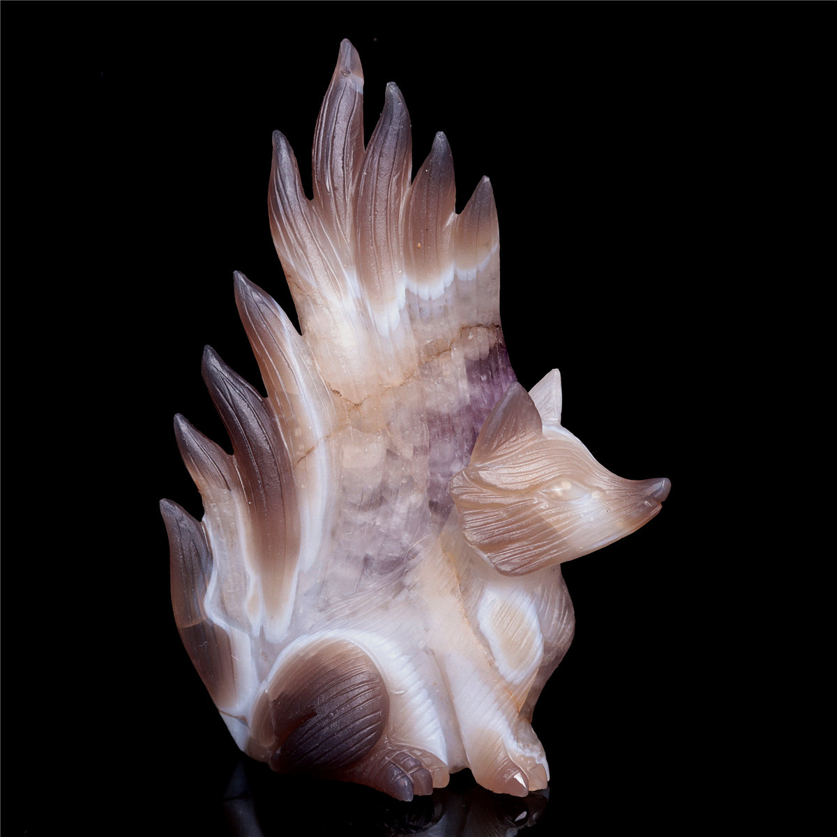 7" Amethyst Agate Crystal Nine Tail Fox Figurine Decor