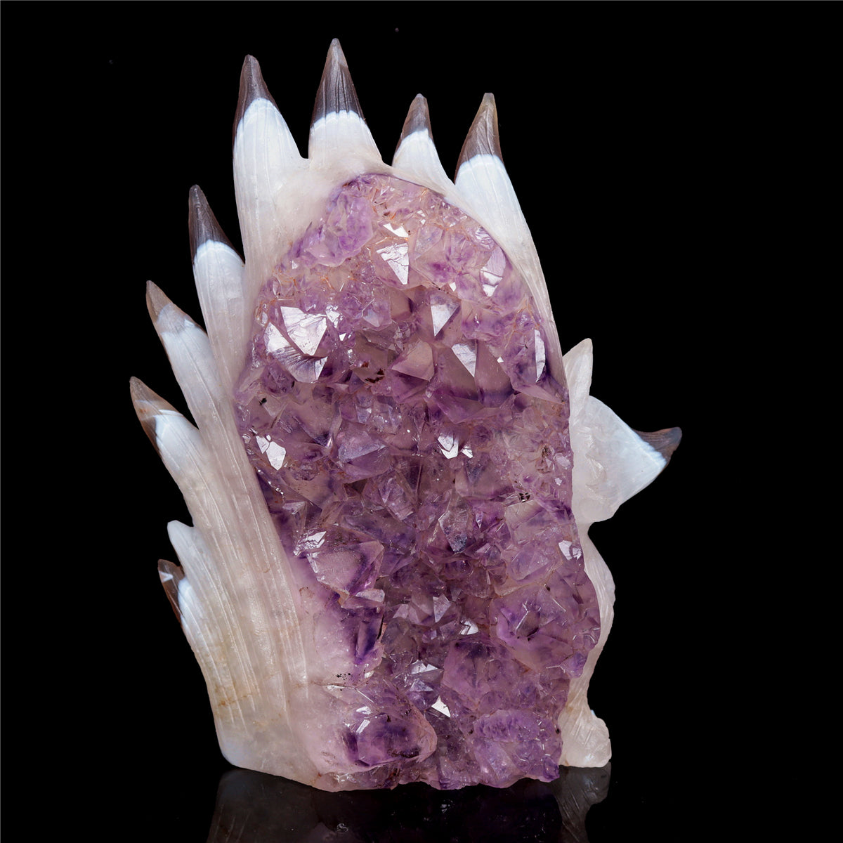 6.5" Amethyst Agate Crystal Nine Tail Fox Figurine Decor