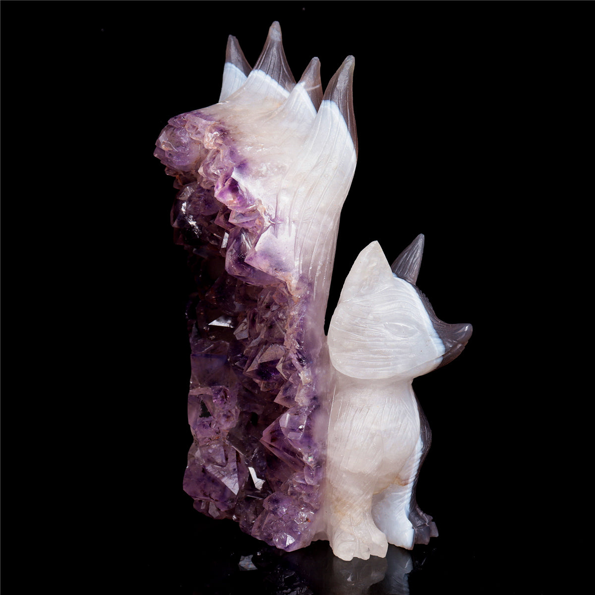 6.5" Amethyst Agate Crystal Nine Tail Fox Figurine Decor