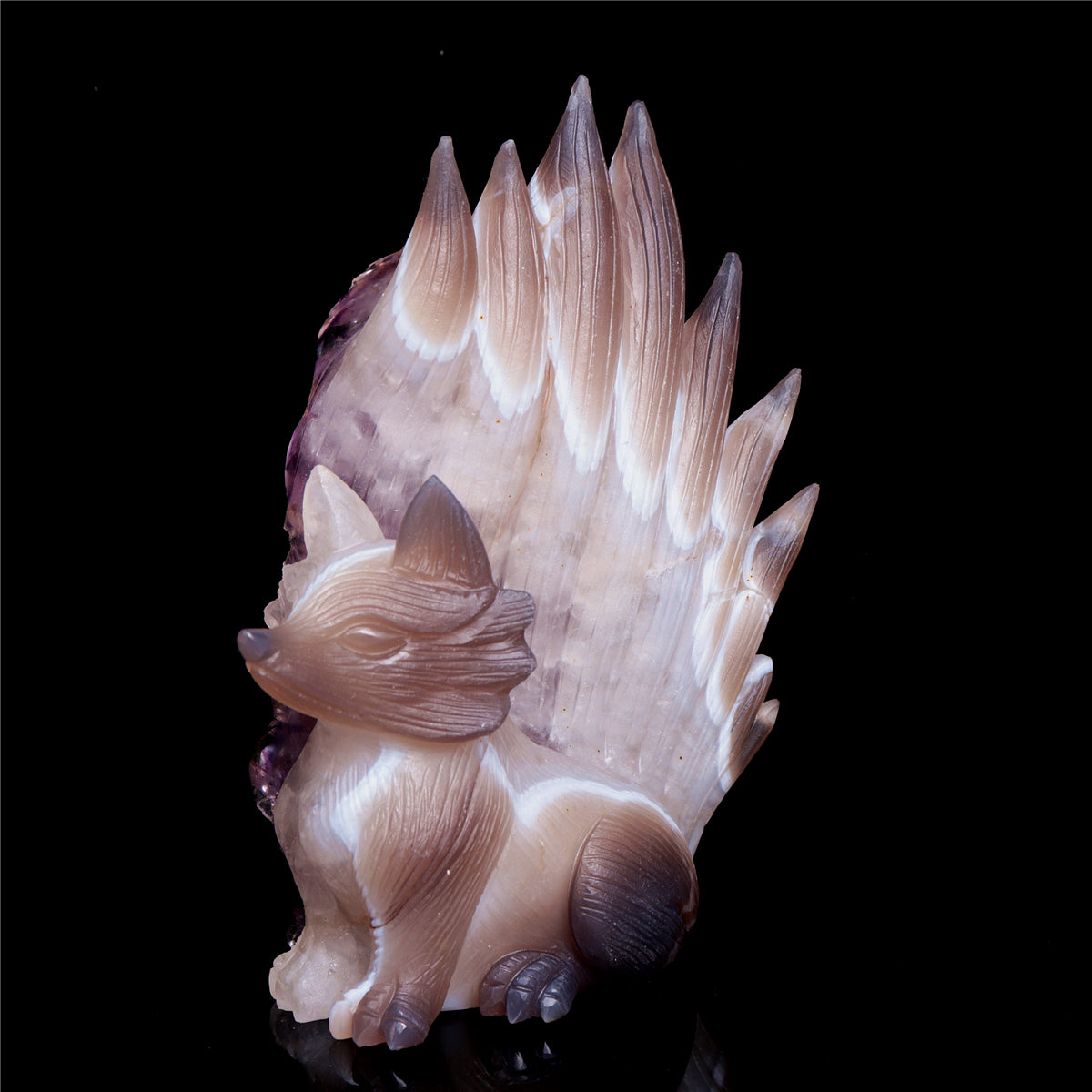 6.5" Amethyst Agate Crystal Nine Tail Fox Figurine Decor