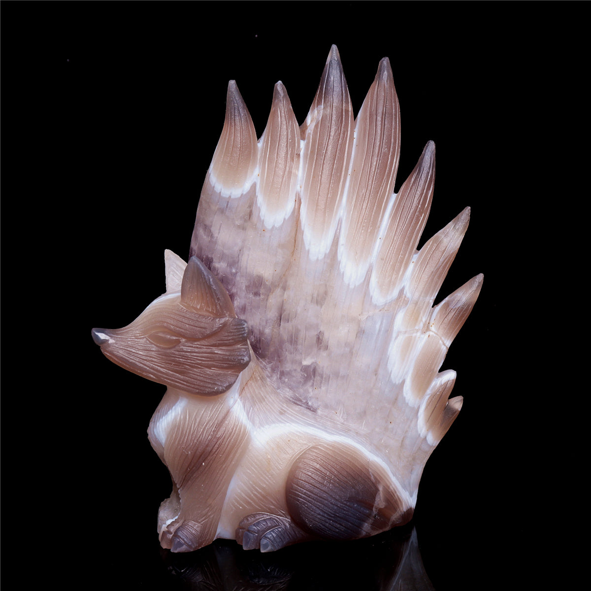 6.5" Amethyst Agate Crystal Nine Tail Fox Figurine Decor
