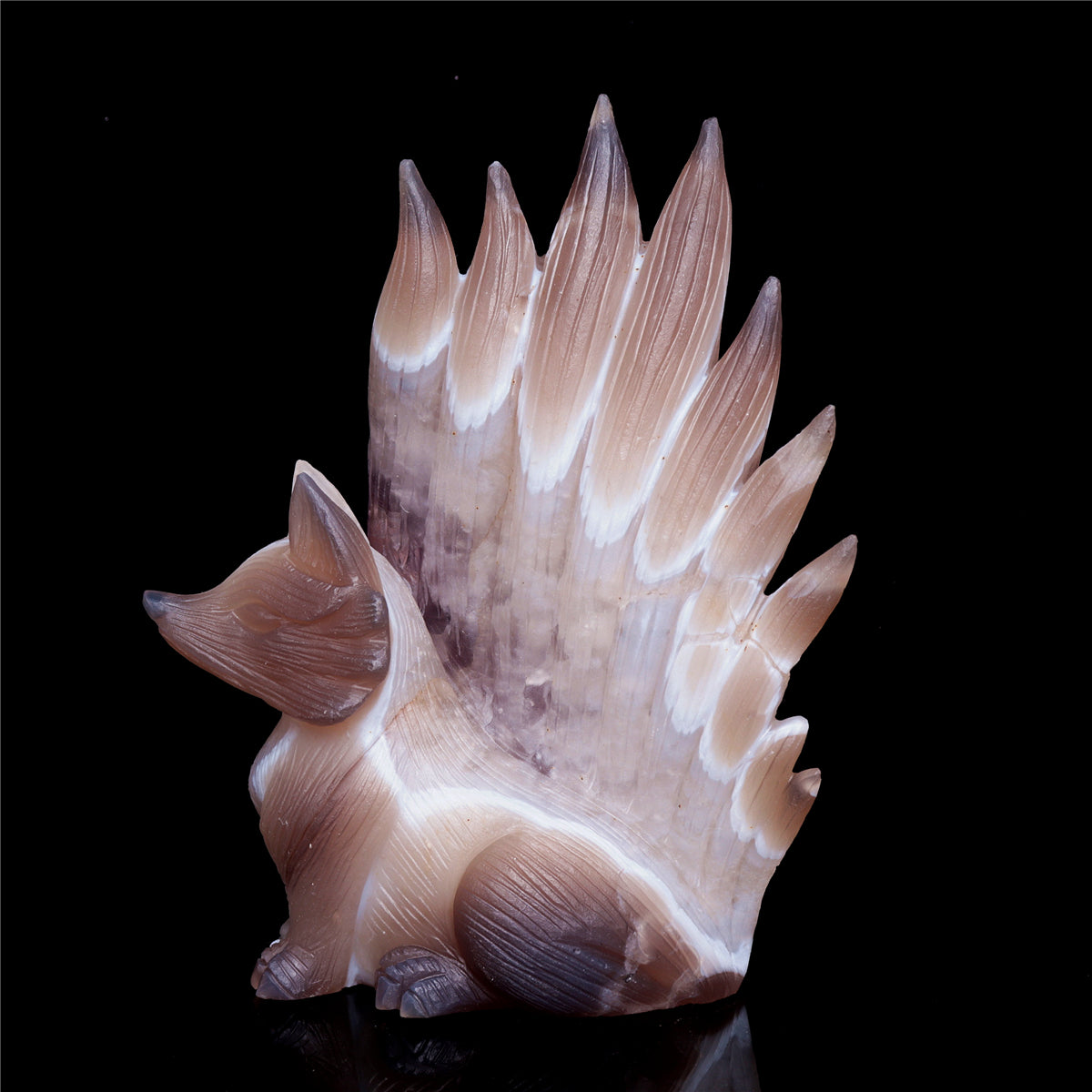 6.5" Amethyst Agate Crystal Nine Tail Fox Figurine Decor