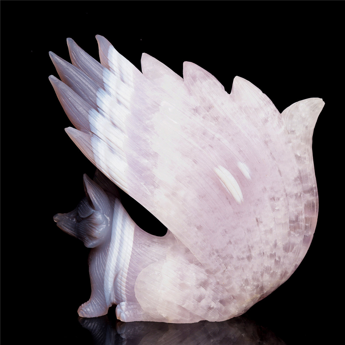 8" Amethyst Agate Crystal Nine Tail Fox Figurine Decor