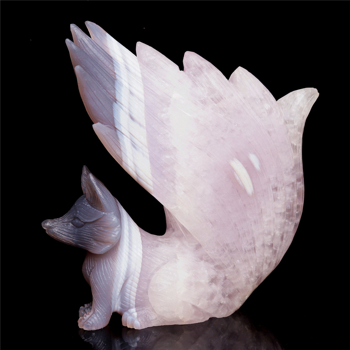 8" Amethyst Agate Crystal Nine Tail Fox Figurine Decor
